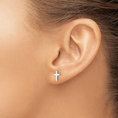14k White Polished Latin Cross Post Earrings