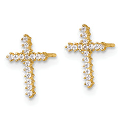 14k Polished CZ Latin Cross Post Earrings