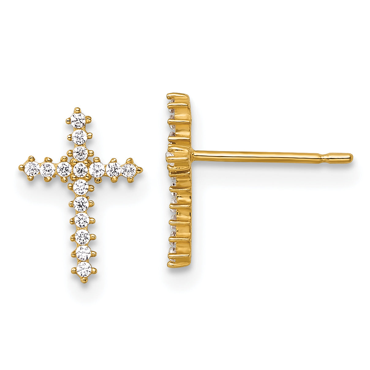 14k Polished CZ Latin Cross Post Earrings