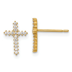 14k Polished CZ Latin Cross Post Earrings