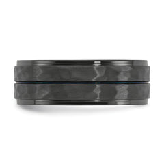 Black Zirconium Brushed Polished and Hammered with Blue IP-plated 8mm Band