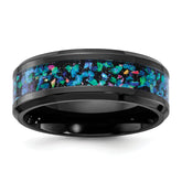Black Zirconium Polished with Imitation Opal Inlay 8mm Band