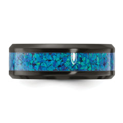 Black Zirconium Polished with Blue Imitation Opal Inlay 8.00mm Band