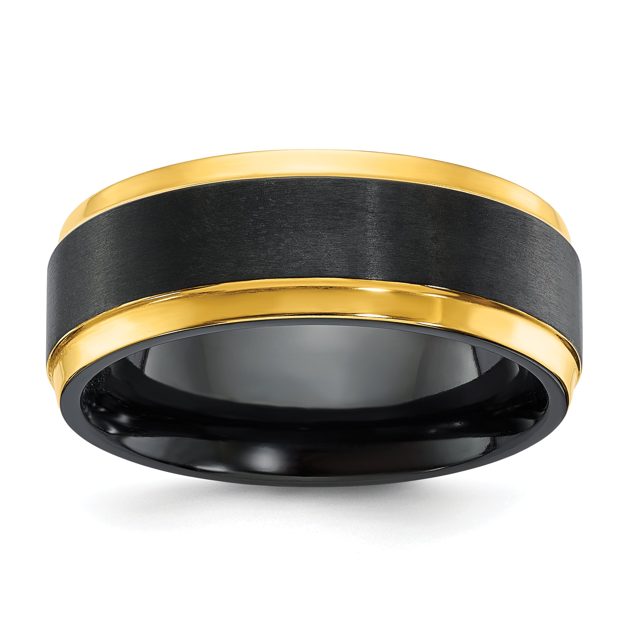 Black Zirconium Polished Yellow IP-plated w/Brushed Black Center 8mm Band