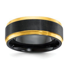 Black Zirconium Polished Yellow IP-plated w/Brushed Black Center 8mm Band
