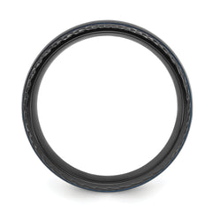 Black Zirconium Polished Blue IP-plated with Textured Edge 8mm Band