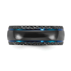 Black Zirconium Polished Blue IP-plated with Textured Edge 8mm Band