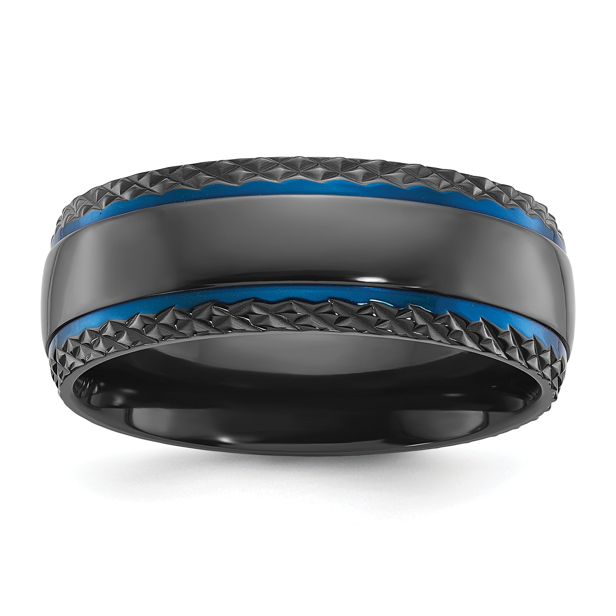 Black Zirconium Polished Blue IP-plated with Textured Edge 8mm Band