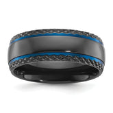Black Zirconium Polished Blue IP-plated with Textured Edge 8mm Band