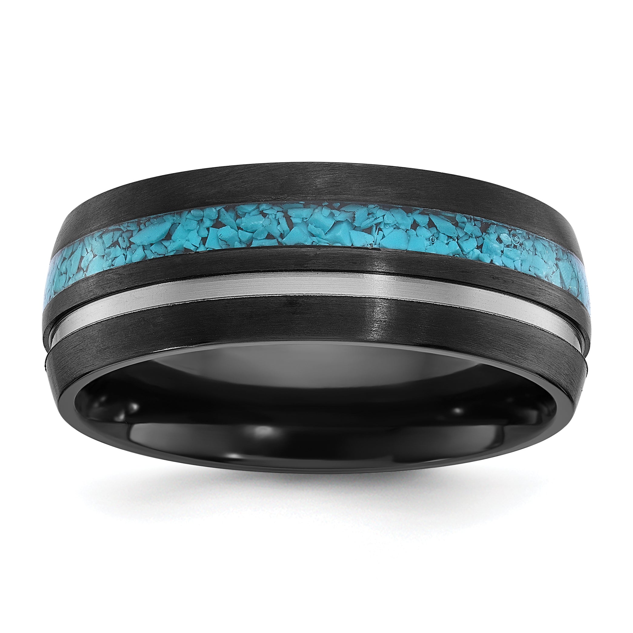 Black Zirconium Brushed and Polished with Imitation Turquoise Inlay 8mm Band