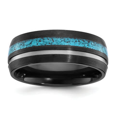 Black Zirconium Brushed and Polished with Imitation Turquoise Inlay 8mm Band