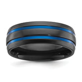 Black Zirconium Polished with Blue IP-plated Stripes 8mm Band