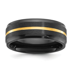 Black Zirconium Brushed and Polished Yellow IP-plated 8mm Band