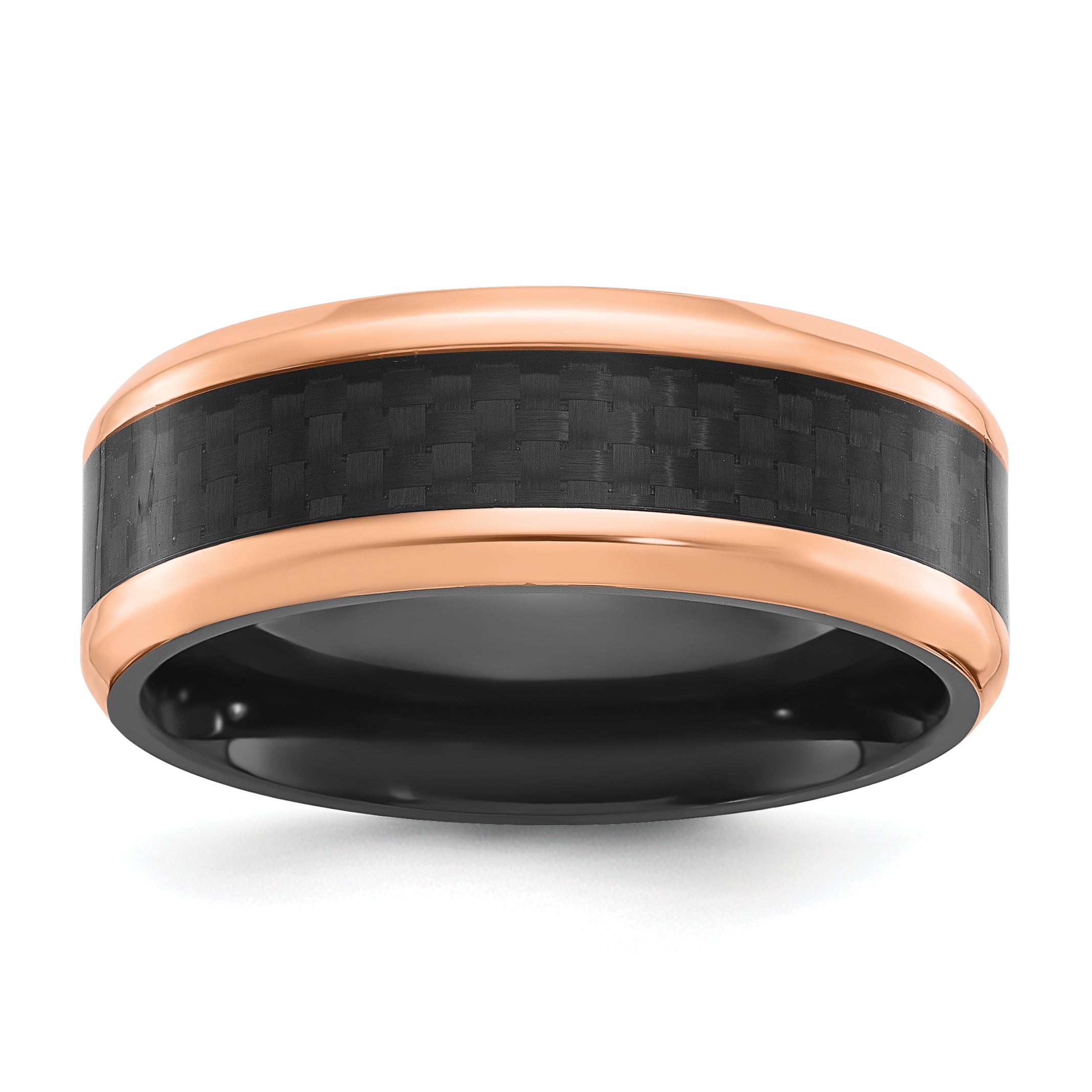 Black Zirconium Polished Rose IP-plated Edges with Black Carbon Fiber Inlay 8mm Band