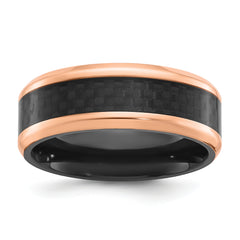 Black Zirconium Polished Rose IP-plated Edges with Black Carbon Fiber Inlay 8mm Band