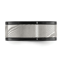 Black Zirconium Polished with Damascus Inlay 9mm Band