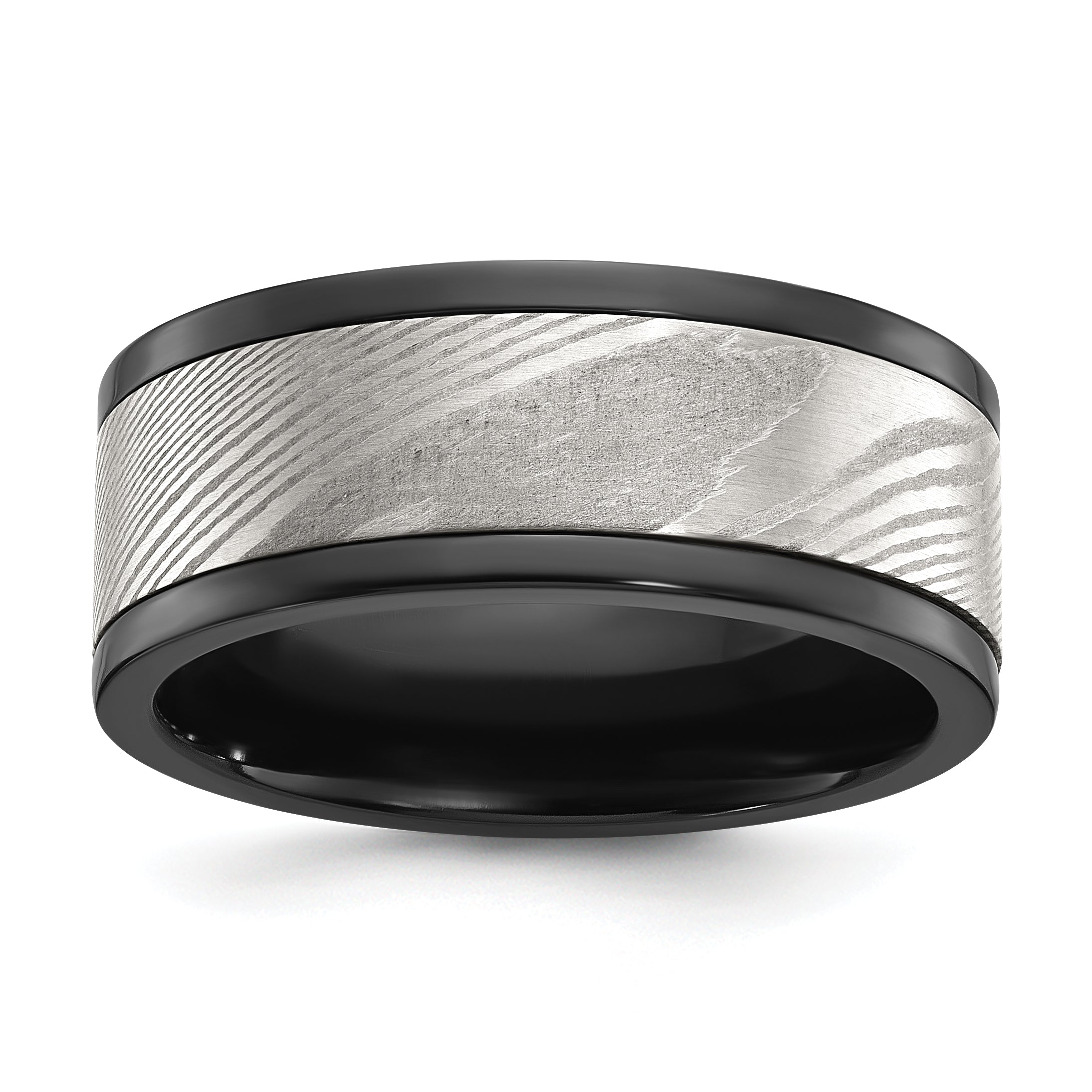 Black Zirconium Polished with Damascus Inlay 9mm Band