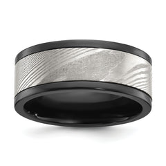 Black Zirconium Polished with Damascus Inlay 9mm Band