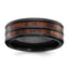 Black Zirconium 8mm Comfort Fit Band with Polished Finish and Natural Wood Center Inlay Offering a Warm Rustic Accent in a Sleek Modern Profile - Sophia Jewelers