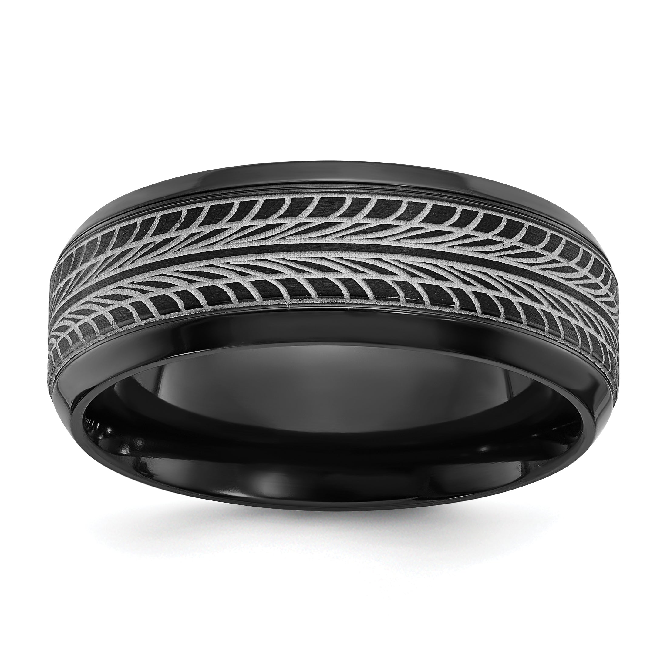 Black Zirconium Polished Lasered Tire Design 8mm Band