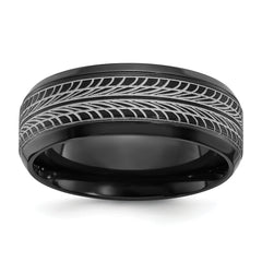 Black Zirconium Polished Lasered Tire Design 8mm Band