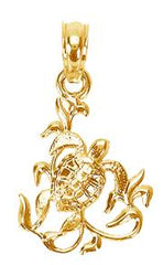 14K Textured Mini Sea Turtle and Kelp Charm