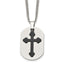 Chisel Stainless Steel Brushed and Polished Black IP-plated 2 Piece Cross and Dog Tag on a 22 inch Curb Chain Necklace