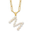 Sterling Silver Gold-plated 3-5.5mm White Button Freshwater Cultured Pearl LETTER M 18 inch Necklace