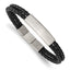 Stainless Steel Brushed Braided Black Leather Multi Strand Plus . Extenstion Bracelet