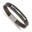 Stainless Steel Polished Black IP Lasercut Brown Leather Bracelet for Men