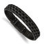 Stainless Steel Brushed and Polished Black IP-plated Wire Cable and Black Leather Bracelet for Men