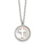 Sterling Silver Polished Mother Of Pearl Circle with Cross 16 inch Necklace