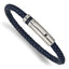 Stainless Steel Polished Blue Braided Leather Bracelet for Men