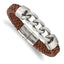 Stainless Steel Polished Chain and Braided Brown Leather Bracelet