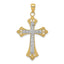 14K Gold and Rhodium Textured Cross Pendant Elegant Solid Design