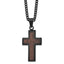Wood Inlay Cross Necklace in Black IP Stainless Steel, 24in