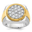 14k Two-tone Men's Polished Satin and Ribbed Round Cluster Ring Mounting, Mounting Only