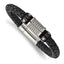 Stainless Steel Polished and Textured Black IP-plated Black Braided Leather and Rubber Bracelet for Men