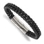 Stainless Steel Polished Black IP-plated with Black Cotton Bracelet with . Extension for Men