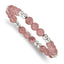Stainless Steel Polished 6-8mm Strawberry Quartz Beaded Stretch Bracelet for Women