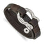 Stainless Steel Polished Shackle Brown Leather Wrap Bracelet for Men
