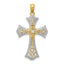 14K Gold and Rhodium Diamond-Cut Cross Pendant Elegant Concave Design