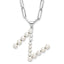 Sterling Silver Rhodium-Rhodium-Plated 3-5.5mm White Button Freshwater Cultured Pearl LETTER N 18 inch Necklace