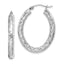Sterling Silver 925 Oval Hoop Earrings with Rhodium Plating & Diamond-Cut Texture