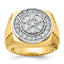 14k Two-tone Mens Polished Satin and Ribbed 2 Carat AA Diamond Round Cluster Halo Ring