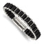 Stainless Steel Polished Black Leather Bracelet for Men