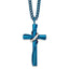 Chisel Stainless Steel Polished Blue IP-plated Cross with Moveable Ring Pendant on a 24 inch Curb Chain Necklace
