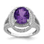 Sterling Silver Rhodium-plated Oval Amethyst & Diamond Ring