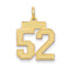 14K Gold Small Satin Number 52 Charm with Brushed Finish
