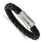 Stainless Steel Polished and Textured Black Braided Leather Bracelet for Men